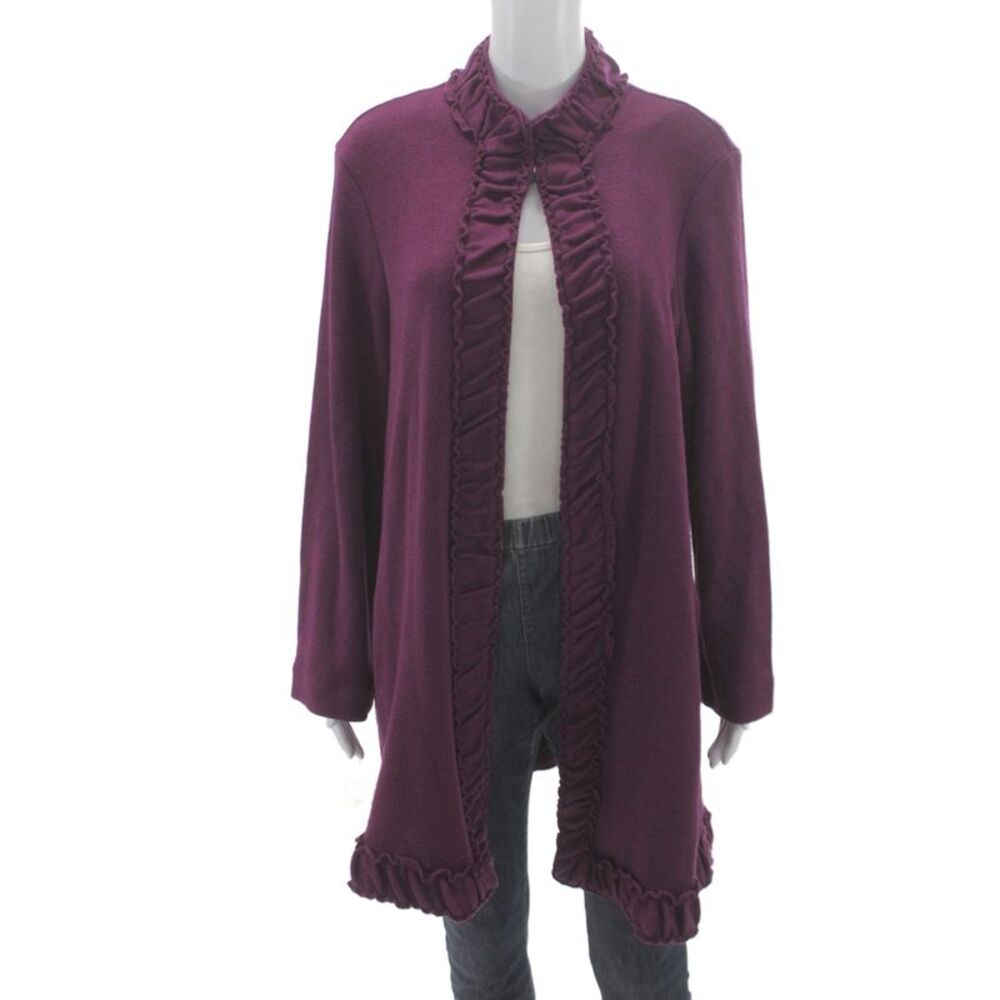 Pure Essence Women Cardigan Sweater Purple Collared Longsleeve Rayon Size XL